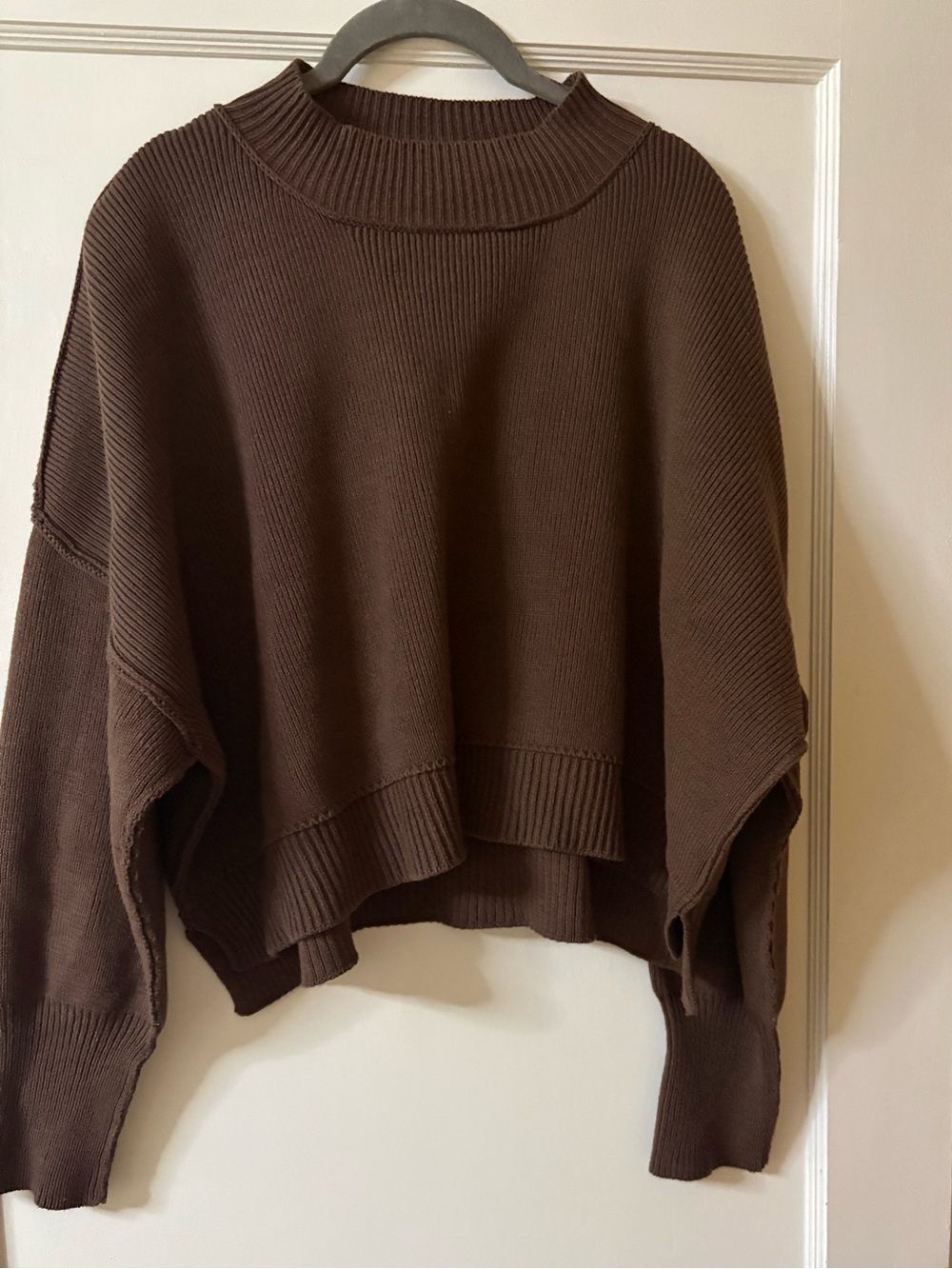 ZENANA L/XL Brown Women's Knit Sweater - Cozy Boxy Pullover